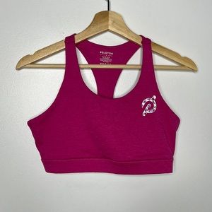 Peloton heathered pink strappy back sports bra, size Large